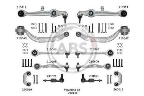 К-кт важелів перед.підвіски Audi A6/Superb/Passat B5 (з тонким пальцем) A.B.S. 219902