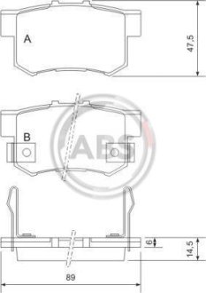 Гальмівні колодки зад. Civic 98-/Accord 90-03 (Akebono) (47,8x88,9x14,5) A.B.S. 36758 (фото 1)