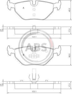 Гальмівні колодки зад. BMW 3 (E46)/SAAB 9-5/ROVER 75 96-09 (ATE) (123,1x45x17) A.B.S. 37267