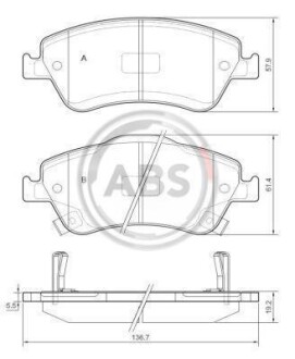 Гальмівні колодки пер. Toyota Auris 07-12 (bosch) (136,7x57,9x19,2) A.B.S. 37620