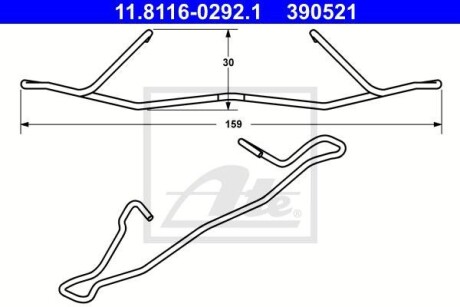 Фіксуюча пружина колодок, гальмівний супорт 1шт ATE 11.8116-0292.1