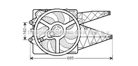 AVA FIAT Вентилятор радіатора (з дифузором) GRANDE PUNTO 1.3, 1.4 05-, PUNTO 1.3 12- AVA COOLING FT7530