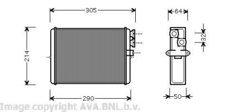 Радиатор отопителя Volvo S60 (00-), S70 (97-), S80 (98-), V70 (00-), XC70 (00-), XC90 (02-) AVA AVA COOLING VOA6110