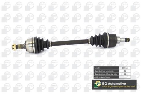 Піввісь Citroen C4/Peugeou 307 1.4/1.6i 01-10 (25/22) 630mm Л. BGA DS6724LA