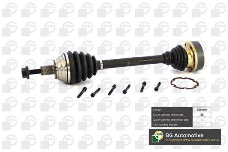 Піввісь Golf/Passat/Touran/Octavia 03- (36z/520mm) Л. BGA DS9634L