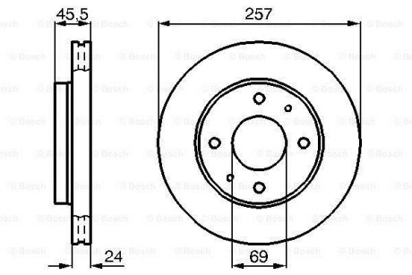 Диск гальмівний передній HYUNDAI Sonata, Lantra - 96- (257*24) BOSCH 0986478774