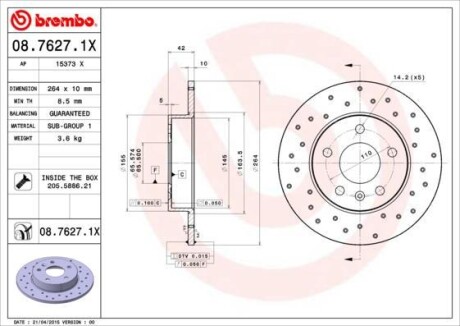 Гальмівний диск BREMBO 08.7627.1X