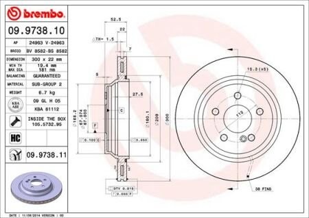 Гальмівний диск BREMBO 09.9738.11