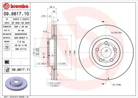 Диск гальмівний BREMBO 09.9817.10