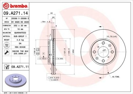 Диск гальмівний BREMBO 09.A271.14 (фото 1)