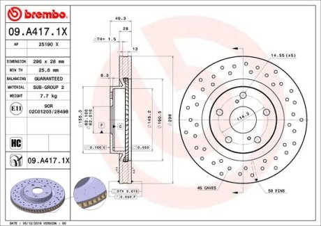 Диск гальмівний BREMBO 09.A417.1X