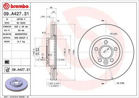 Гальмівний диск BREMBO 09.A427.31