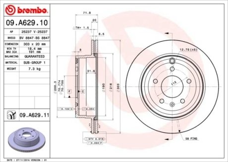 Диск гальмівний BREMBO 09.A629.11