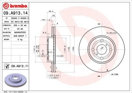 Гальмівний диск BREMBO 09.A913.14