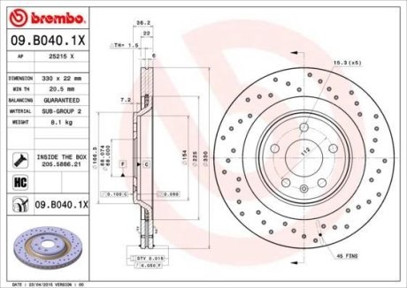 Гальмівний диск BREMBO 09.B040.1X