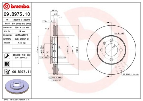 Гальмівний диск BREMBO 09.B975.11