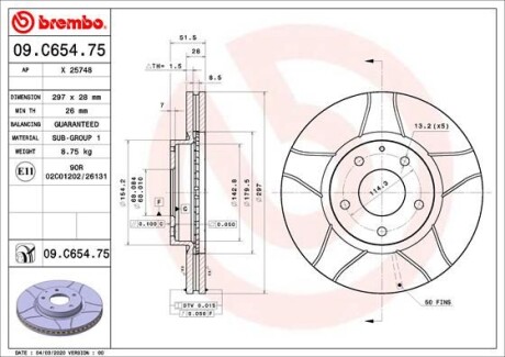 Гальмівний диск BREMBO 09.C654.75