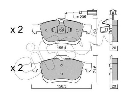 Гальмівні колодки пер. Doblo 10- (диск 305mm)(155.2x69.08x20.3) CIFAM 822-824-1