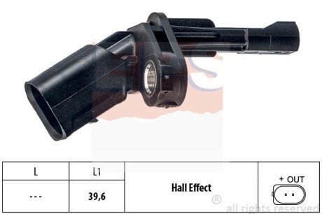 VW датчик ABS задн.лів.T5,Passat 00-,Skoda Octavia 04-,Superb 08- EPS 1.960.009