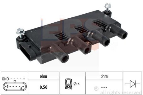 FIAT котушка запалювання Doblo,Punto,Linea,Lancia 1.2/1.4 05- EPS 1.970.423 (фото 1)