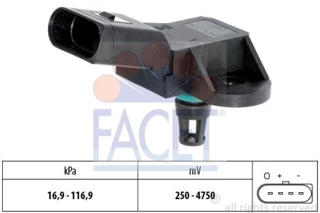 Датчик давления наддува Audi A4/A5/A6/A8 / VW Passat 1.8-5.2 TFSI/TDI/FSI/T/i 97-> (10.3226) FACET 103226