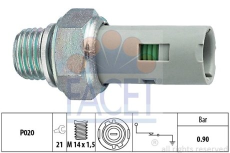 Датчик тиску оливи (0,9bar/1 конт./чорний) KANGOO 1.1-2.5D 97- FACET 70153