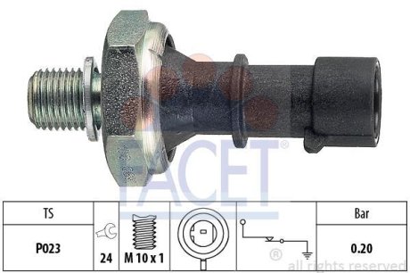 Датчик давления масла (0,2 bar/1 конт./черный) Astra J/H/Zafira B/Cruze 03- 1.7CDTi (7.0170) FACET 70170