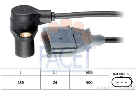 Датчик оборотов коленвала VW Golf, Passat B5/Audi A4,A6/Skoda Octavia 1.8-3.0 (96-10) (9.0205) FACET 90205