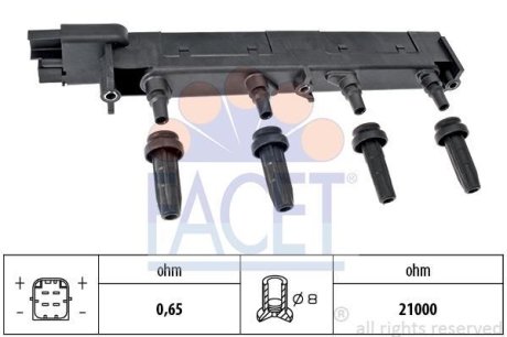 Катушка зажигания Citroen C5/Jumpy/ Peugeot 206/307/407 1.8/2.0 99- (9.6308) FACET 96308