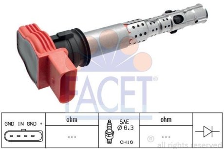 Катушка зажигания Audi A4/A5/A6/A7/A8/Q5/Q7 / VW Touareg 2.0-5.2 i/FSI/TFSI 02-> (9.6327) FACET 96327