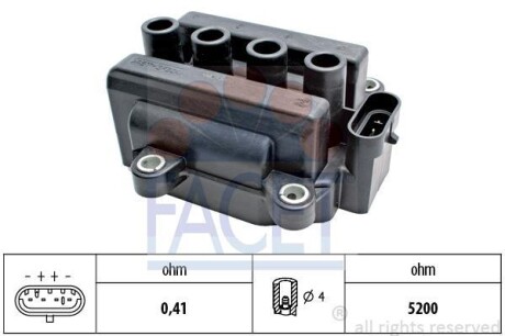 Катушка зажигания Renault Logan (05-), Clio (01-) 1.0i, 1.2 16V (9.6418) FACET 96418