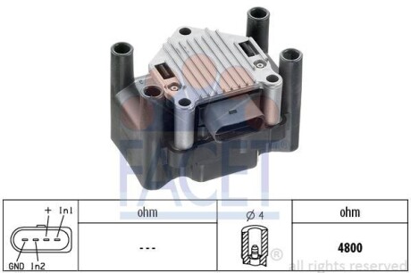 Катушка зажигания Audi A3 (-13), A4 (08-)/Skoda Fabia, Octavia (-15)/VW Golf, Bo FACET 98120