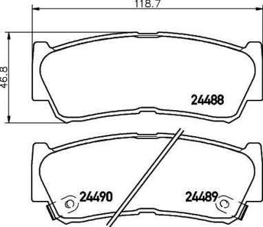 Гальмівні колодки зад. Hyundai Santa Fe 06-12 (mando) (118,6x47x15,6) HELLA 8DB355013-081 (фото 1)