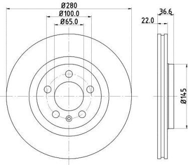 PRO AUDI Диск гальмівний перед. (вентил.) A3, VW Golf 4 SKODA Octavia SEAT (280*22) HELLA 8DD 355 105-381