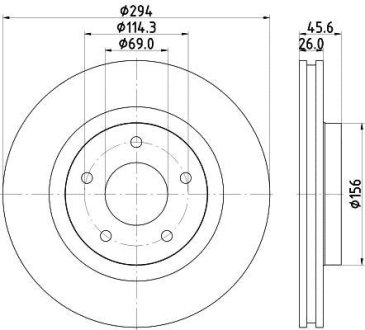 Гальмівний диск перед. C4/Compass/Patriot/ASX/Outlander/4008 06- 1.6-3.6 (PRO) HELLA 8DD355115-911