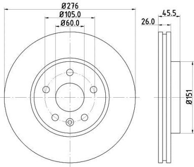 Гальмівний диск перед. Aveo/Cruze 11-/ Astra J 09- (276x26) HELLA 8DD355116-351