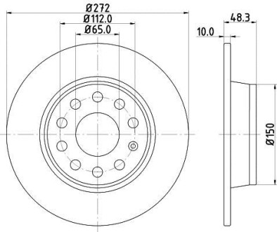 Гальмівний диск задн. Golf/T-Roc/Touran/Caddy/Bora/Jetta/Eos/Yeti/Octavia/Superb 04- HELLA 8DD355116-971 (фото 1)