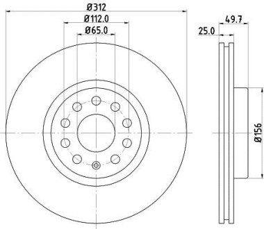 PRO HIGH CARBON VW гальмівний диск передній Audi A3 03- VW Golf V, Passat 05- Skoda HELLA 8DD 355 127-971