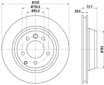 PRO HIGH CARBON AUDI диск гальмівний задній (330*28) Q7, VW Touareg, PORSCHE Cayenne. HELLA 8DD 355 129-761
