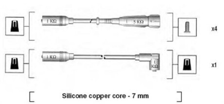 Комплект високовольтних проводів AUDI 80 1.6(DT/DTA/JV)84-91 [941055040529] MAGNETI MARELLI MSK529