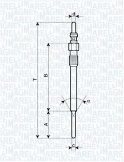 Свічка розжарювання FORD Ka 08-16; FIAT Doblo 09-23, Fiorino 07-, Grande Punto 05-10; PEUGEOT Bipper 08-17; CITROEN Nemo 08-17; OPEL Astra J 10-15, Corsa D 06-15, Combo D 11-18; ALFA ROMEO MiTo 08-18; LANCIA Ypsilon 03-11, Ypsilon 12-, Musa 04-12 MAGNETI MARELLI UY19A