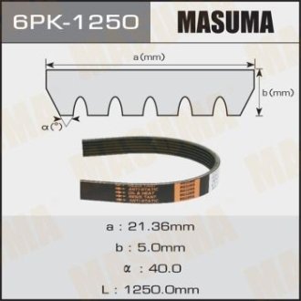 Ремінь полікліновий (6PK-1250) MASUMA 6PK1250