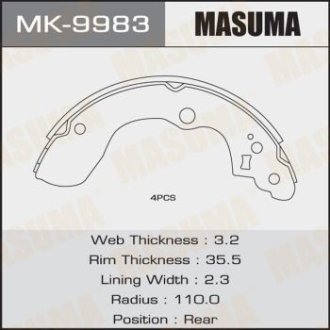 Колодки гальмівні стояночного тормоза (MK-9983) MASUMA MK9983