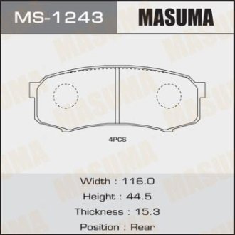 Колодки тормозные задн Lexus GX 460 (09-)/ Mitsubishi Pajero (06-)/ Toyota Land Cruiser Prado (05-) (MS-1243) MASUMA MS1243 (фото 1)