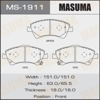 Колодки тормозные передн Toyota Auris (06-15), Avensis (08-), Corolla (06-10) (MS-1911) MASUMA MS1911 (фото 1)