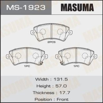 Колодки тормозные передн TOYOTA YARIS, TOYOTA COROLLA (06-14) (MS-1923) MASUMA MS1923 (фото 1)