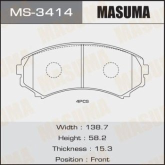 Колодки гальмівні передн Mitsubishi Pajero (00-) (MS-3414) MASUMA MS3414