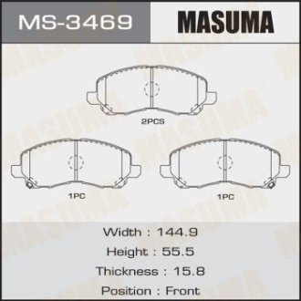 Колодки гальмівні передн Mitsubishi ASX (10-), Grandis (03-09), Lancer (07-15), Outlander (08-) (MS-3469) MASUMA MS3469 (фото 1)