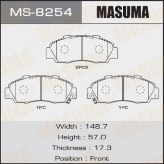 Колодки гальмівні передн Honda Accord (-02), Civic (-00), CR-V (-01), HR-V (-06), Legend (-04) (MS-8254) MASUMA MS8254