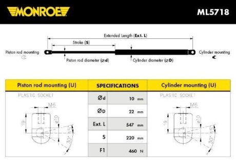 Амортизатор багажника MONROE ML5718